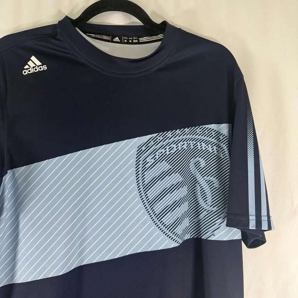 Sporting Kansas City ADIDAS Men's Medium Blue Striped Short Sleeve Crew Neck